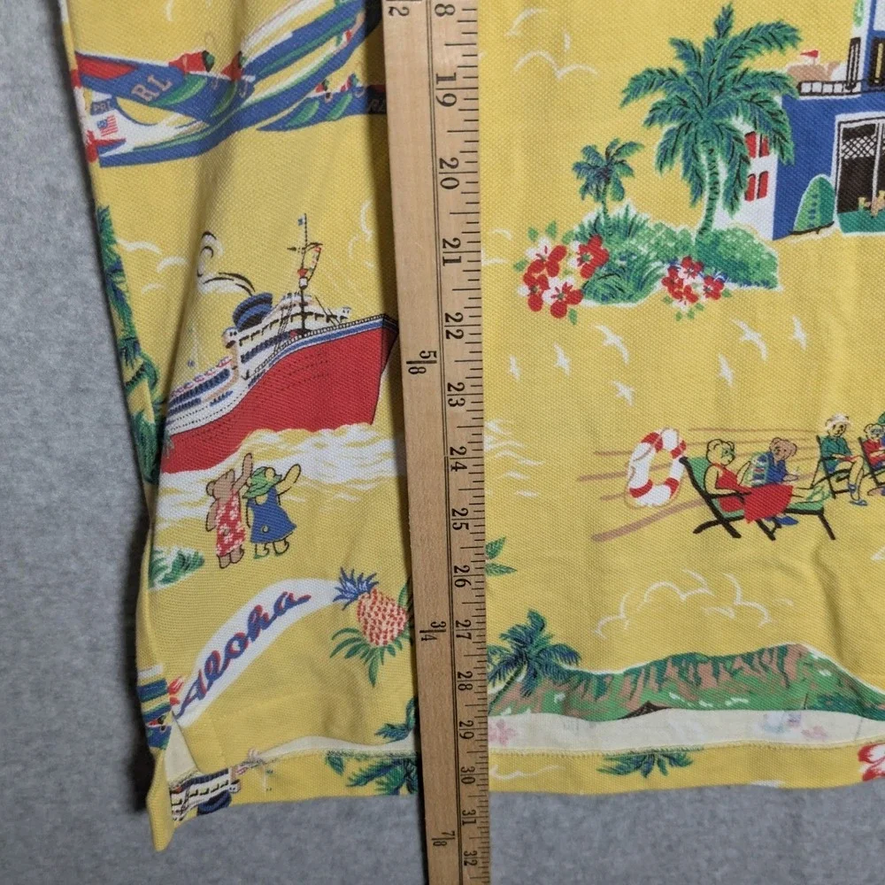 Polo Ralph Lauren Polo Shirt Mens Large Yellow Hawaiian Aloha Bear Preppy Resort